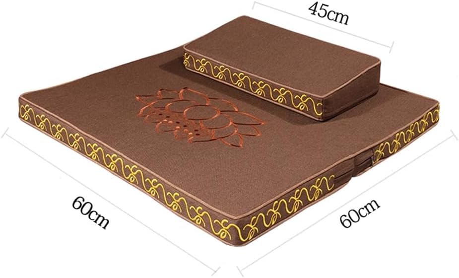Portable Foldable Meditation Cushion Mat Set with Washable Cotton Linen Cover, Larger Thick Yoga Mat Bolster Floor Pillows Seating for Adults Meditation Accessories yellow-60cm