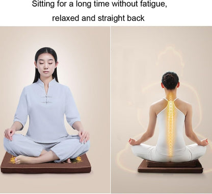 Portable Foldable Meditation Cushion Mat Set with Washable Cotton Linen Cover, Larger Thick Yoga Mat Bolster Floor Pillows Seating for Adults Meditation Accessories yellow-60cm