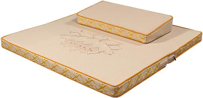 Portable Foldable Meditation Cushion Mat Set with Washable Cotton Linen Cover, Larger Thick Yoga Mat Bolster Floor Pillows Seating for Adults Meditation Accessories yellow-60cm