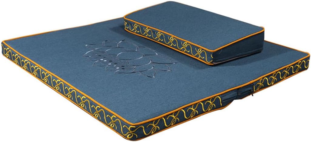 Portable Foldable Meditation Cushion Mat Set with Washable Cotton Linen Cover, Larger Thick Yoga Mat Bolster Floor Pillows Seating for Adults Meditation Accessories yellow-60cm