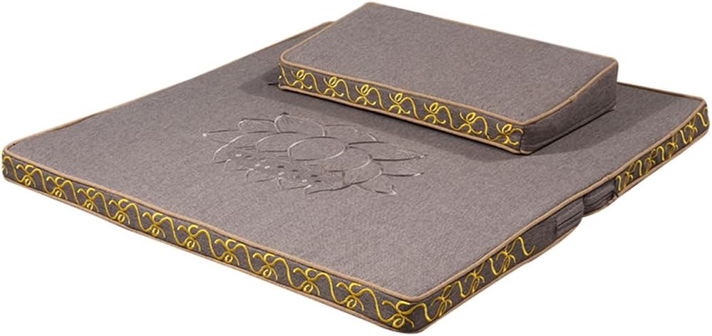 Portable Foldable Meditation Cushion Mat Set with Washable Cotton Linen Cover, Larger Thick Yoga Mat Bolster Floor Pillows Seating for Adults Meditation Accessories yellow-60cm