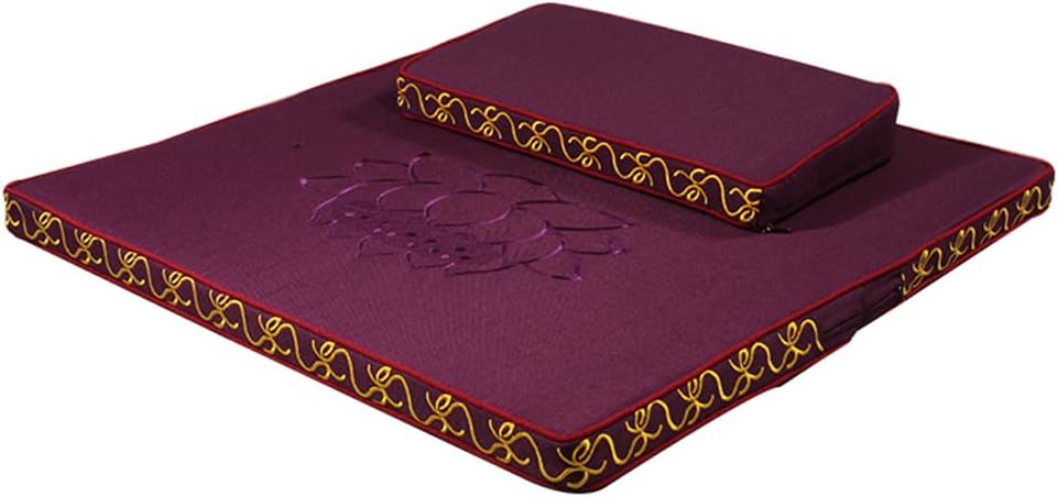 Portable Foldable Meditation Cushion Mat Set with Washable Cotton Linen Cover, Larger Thick Yoga Mat Bolster Floor Pillows Seating for Adults Meditation Accessories yellow-60cm