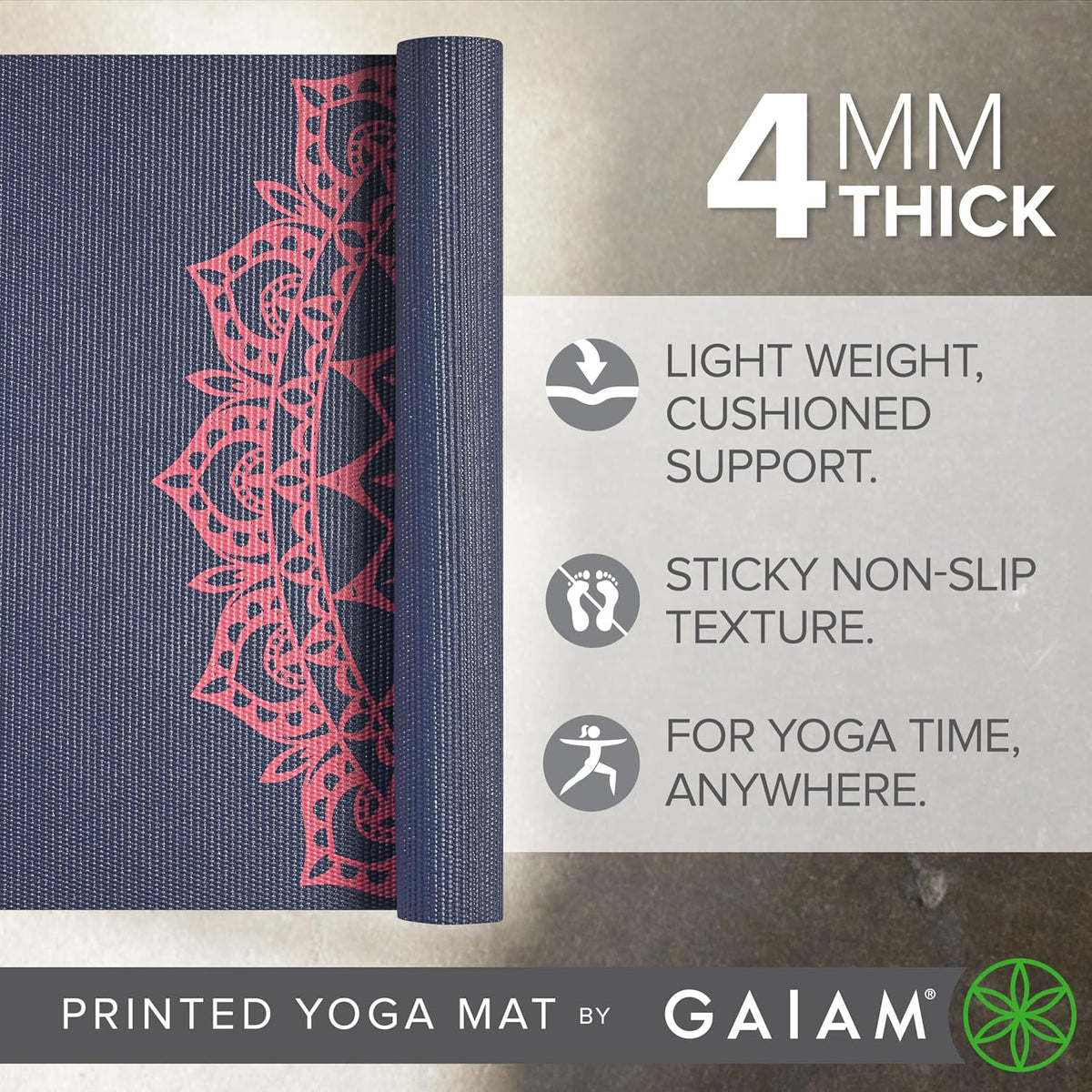 Yoga Mat Classic Print, 4mm Non-Slip Mat