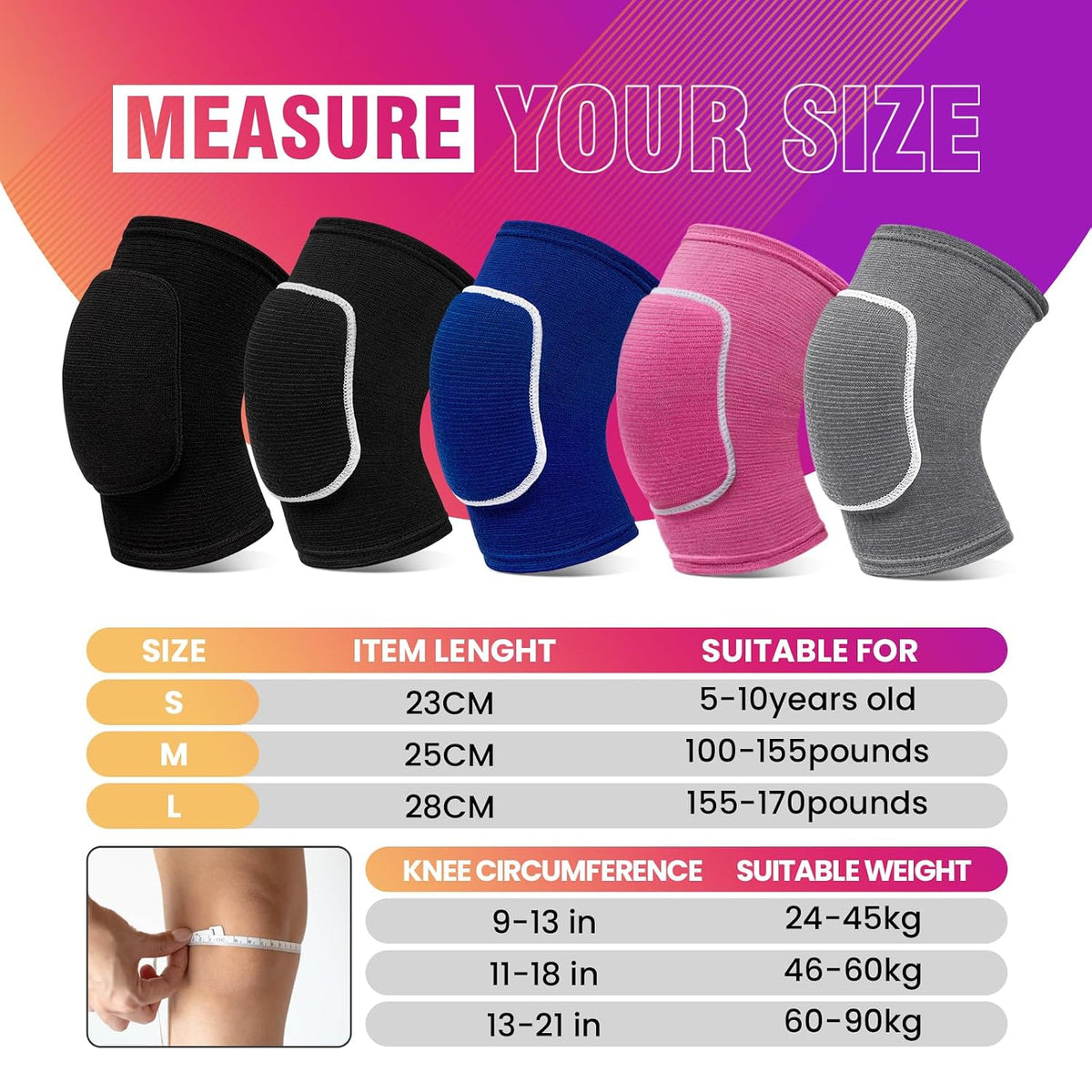 Volleyball Knee Pads,Knee Pads for Women,Men,Kids,Girls,Knee Brace for Basketball Volleyball Football Dance Yoga Tennis Running Cycling Workout Climbing (Black, Medium)