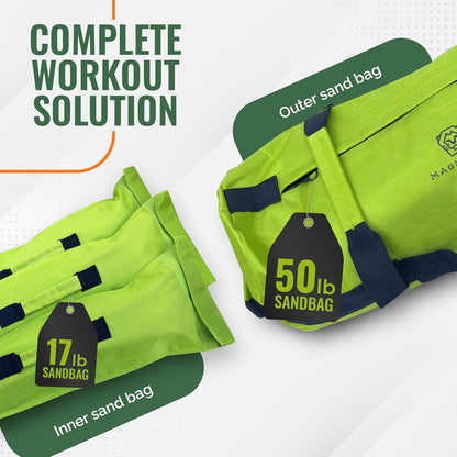 Sandbags for Working Out - 50 to 90 lbs - Adjustable Heavy Duty Equipment for Weight Training - 1 Outer, 3 Inner Sandbags - Portable Tough Workout - Non Slam