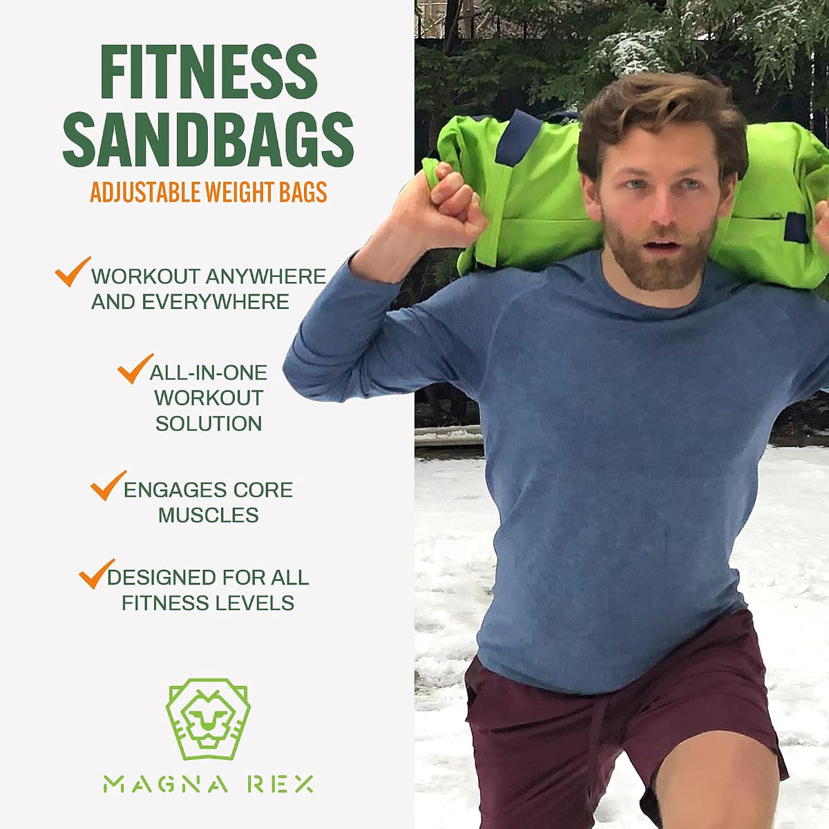 Sandbags for Working Out - 50 to 90 lbs - Adjustable Heavy Duty Equipment for Weight Training - 1 Outer, 3 Inner Sandbags - Portable Tough Workout - Non Slam