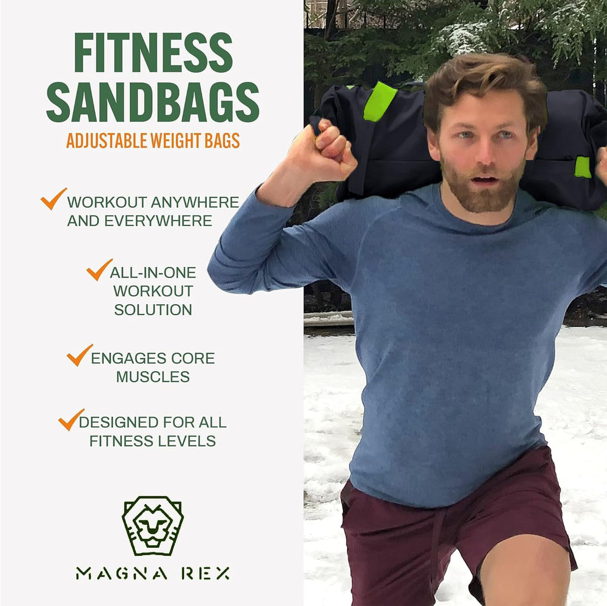 Sandbags for Working Out - 50 to 90 lbs - Adjustable Heavy Duty Equipment for Weight Training - 1 Outer, 3 Inner Sandbags - Portable Tough Workout - Non Slam