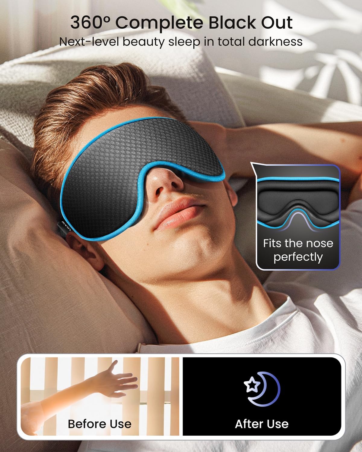 Sleep Mask for Men Women: Blackout Eye Masks for Sleep - 3D Breathable Soft Comfortable Eye Mask for Travel - Adjustable Light Blocking Night Masks for Sleeping