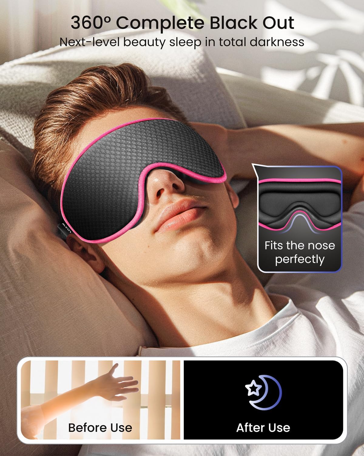 Sleep Mask for Men Women: Blackout Eye Masks for Sleep - 3D Breathable Soft Comfortable Eye Mask for Travel - Adjustable Light Blocking Night Masks for Sleeping