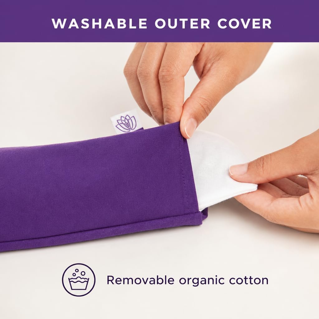 Lotus Lavender Eye Pillow - Weighted Mask for Yoga & Sleep | NOLAVA Sleep & Wellbeing App included; warm or cool headache relief; organic cotton, lavender-flaxseed fill.