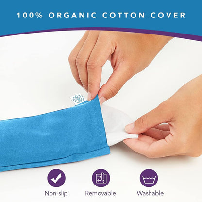 Lotus Lavender Eye Pillow - Weighted Mask for Yoga & Sleep | NOLAVA Sleep & Wellbeing App included; warm or cool headache relief; organic cotton, lavender-flaxseed fill.