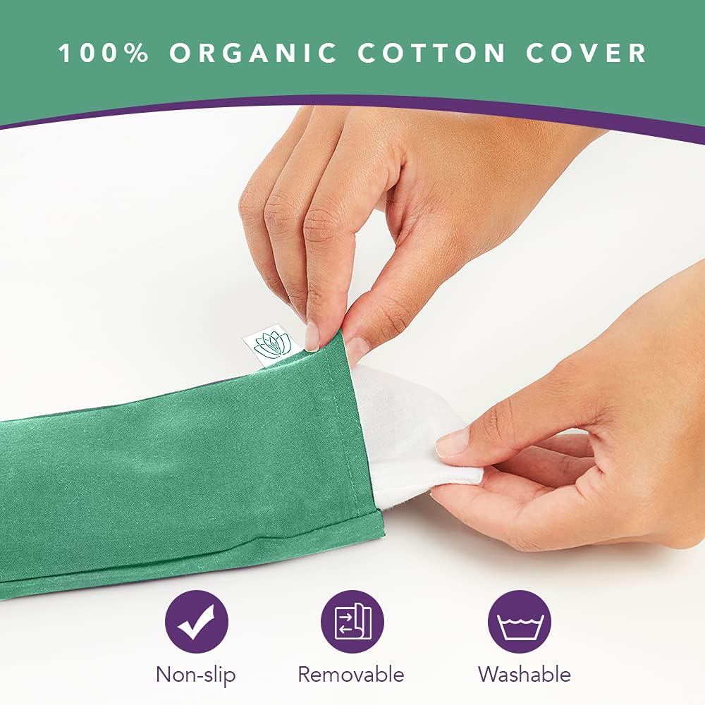 Lotus Lavender Eye Pillow - Weighted Mask for Yoga & Sleep | NOLAVA Sleep & Wellbeing App included; warm or cool headache relief; organic cotton, lavender-flaxseed fill.