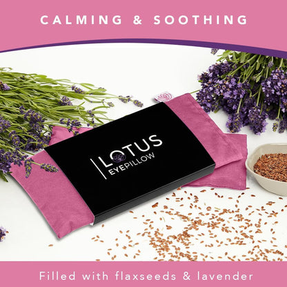Lotus Lavender Eye Pillow - Weighted Mask for Yoga & Sleep | NOLAVA Sleep & Wellbeing App included; warm or cool headache relief; organic cotton, lavender-flaxseed fill.