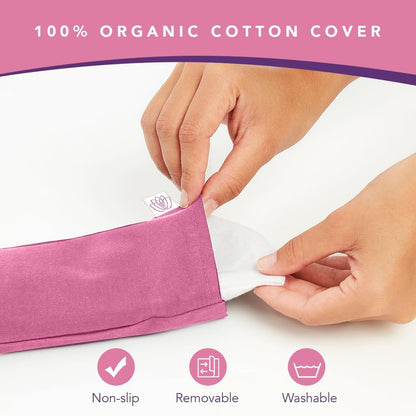 Lotus Lavender Eye Pillow - Weighted Mask for Yoga & Sleep | NOLAVA Sleep & Wellbeing App included; warm or cool headache relief; organic cotton, lavender-flaxseed fill.