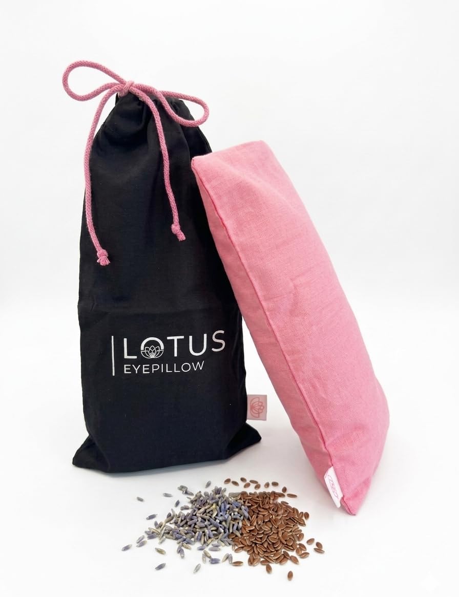 Lotus Lavender Eye Pillow - Weighted Mask for Yoga & Sleep | NOLAVA Sleep & Wellbeing App included; warm or cool headache relief; organic cotton, lavender-flaxseed fill.