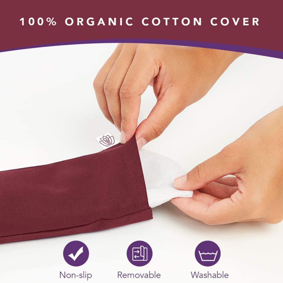 Lotus Lavender Eye Pillow - Weighted Mask for Yoga & Sleep | NOLAVA Sleep & Wellbeing App included; warm or cool headache relief; organic cotton, lavender-flaxseed fill.