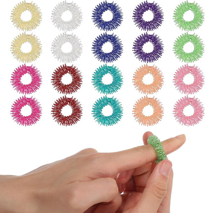 20 Pcs Acupressure Rings, Finger Massager Set Spiky Sensory Rings for Fingers Stress Relief Fidget Sensory Massager for Teens Adults