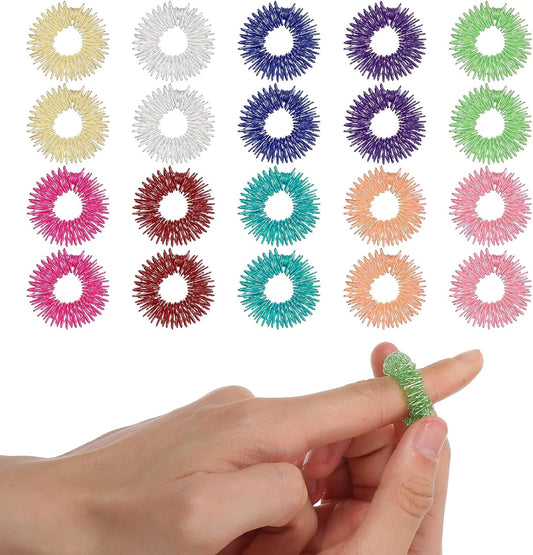 20 Pcs Acupressure Rings, Finger Massager Set Spiky Sensory Rings for Fingers Stress Relief Fidget Sensory Massager for Teens Adults