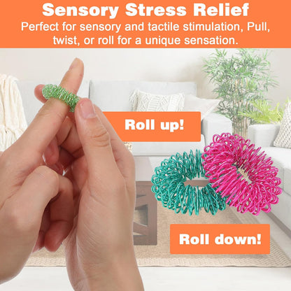 20 Pcs Acupressure Rings, Finger Massager Set Spiky Sensory Rings for Fingers Stress Relief Fidget Sensory Massager for Teens Adults