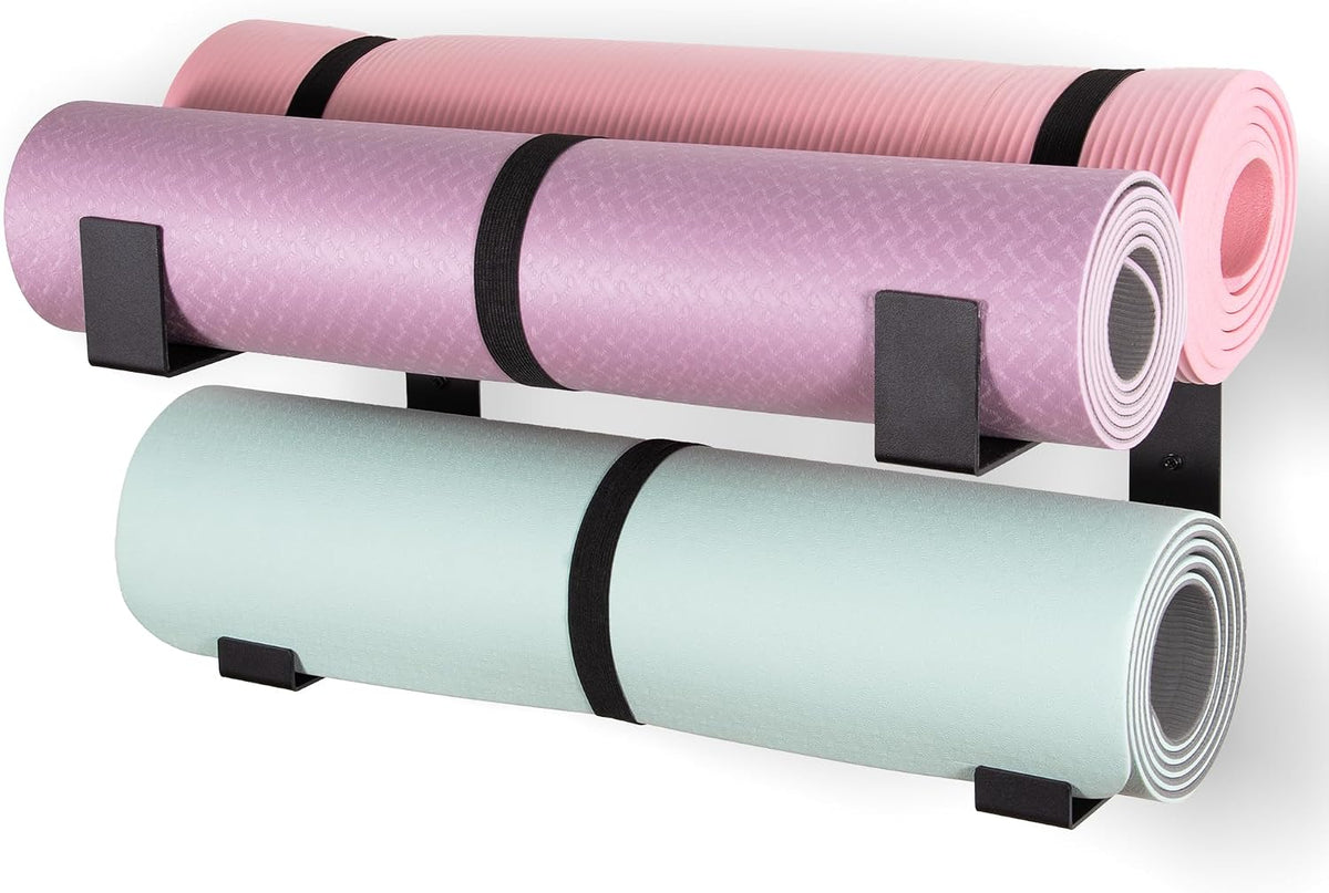 2-Tier Steel Yoga Mat Wall Mount, Adjustable Width, Holds 4 Mats