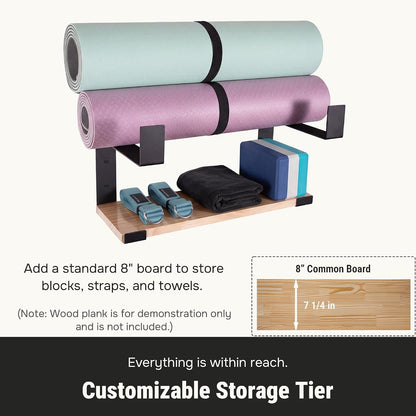 2-Tier Steel Yoga Mat Wall Mount, Adjustable Width, Holds 4 Mats