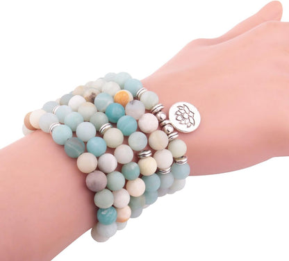 8mm 108 Mala Beads Wrap Bracelet Necklace for Yoga Charm Bracelet Natural Gemstone Jewelry for Women Men