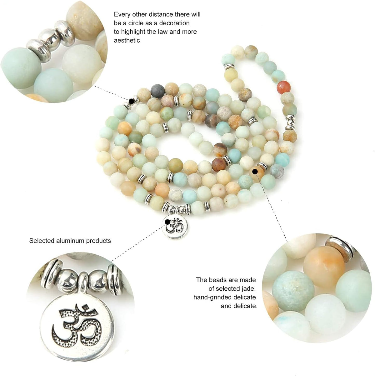 8mm 108 Mala Beads Wrap Bracelet Necklace for Yoga Charm Bracelet Natural Gemstone Jewelry for Women Men