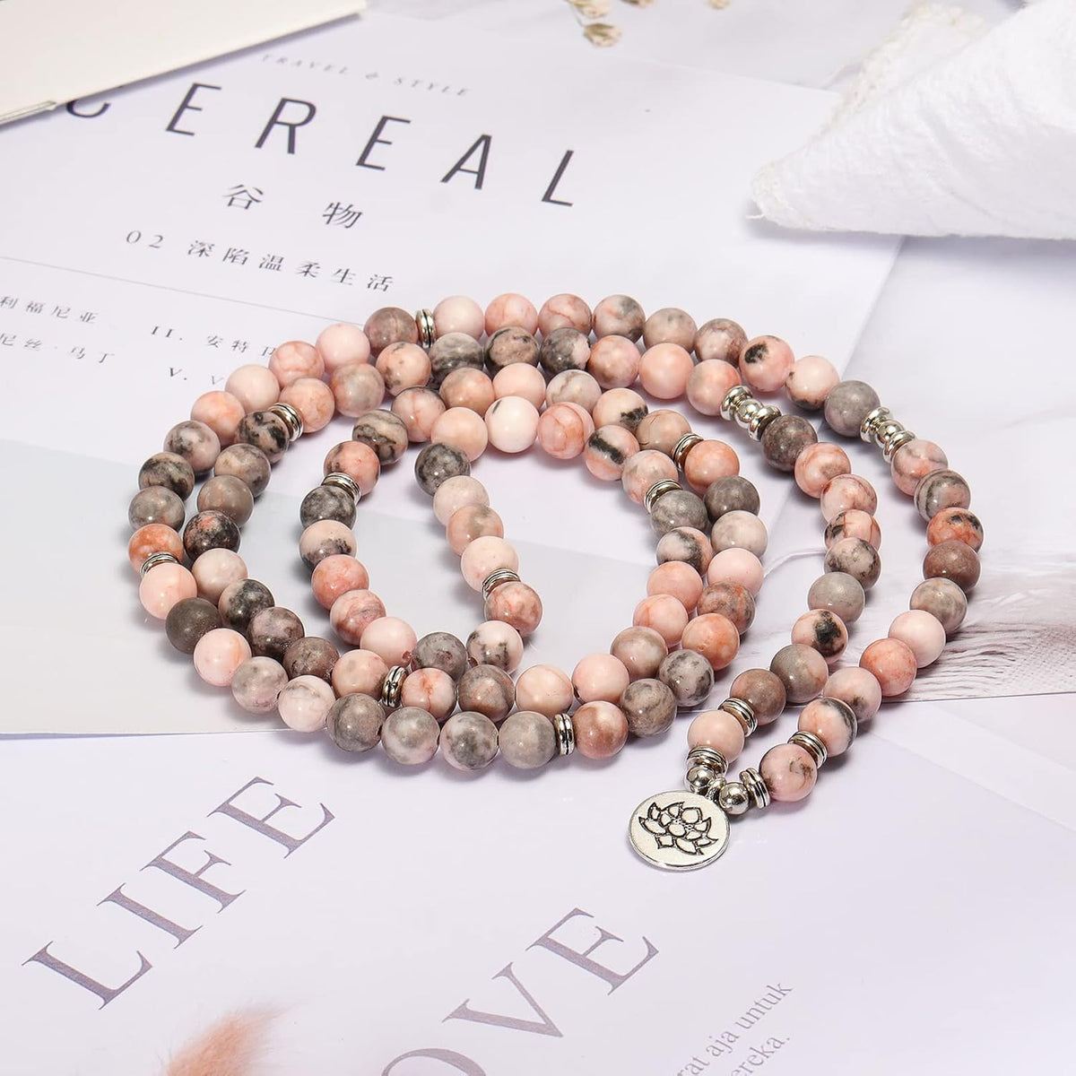 8mm 108 Mala Beads Wrap Bracelet Necklace for Yoga Charm Bracelet Natural Gemstone Jewelry for Women Men