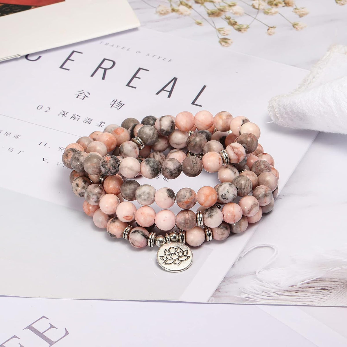 8mm 108 Mala Beads Wrap Bracelet Necklace for Yoga Charm Bracelet Natural Gemstone Jewelry for Women Men