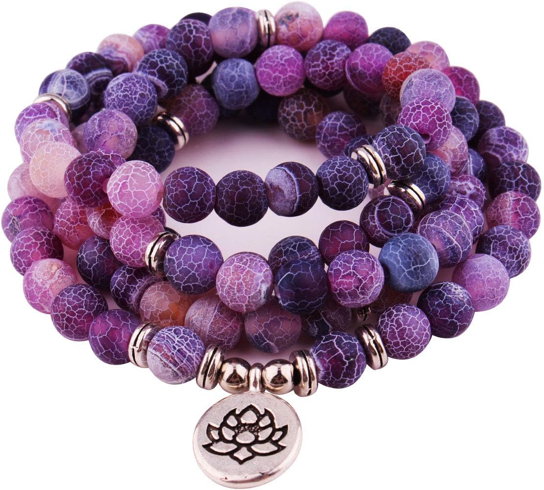 8mm 108 Mala Beads Wrap Bracelet Necklace for Yoga Charm Bracelet Natural Gemstone Jewelry for Women Men