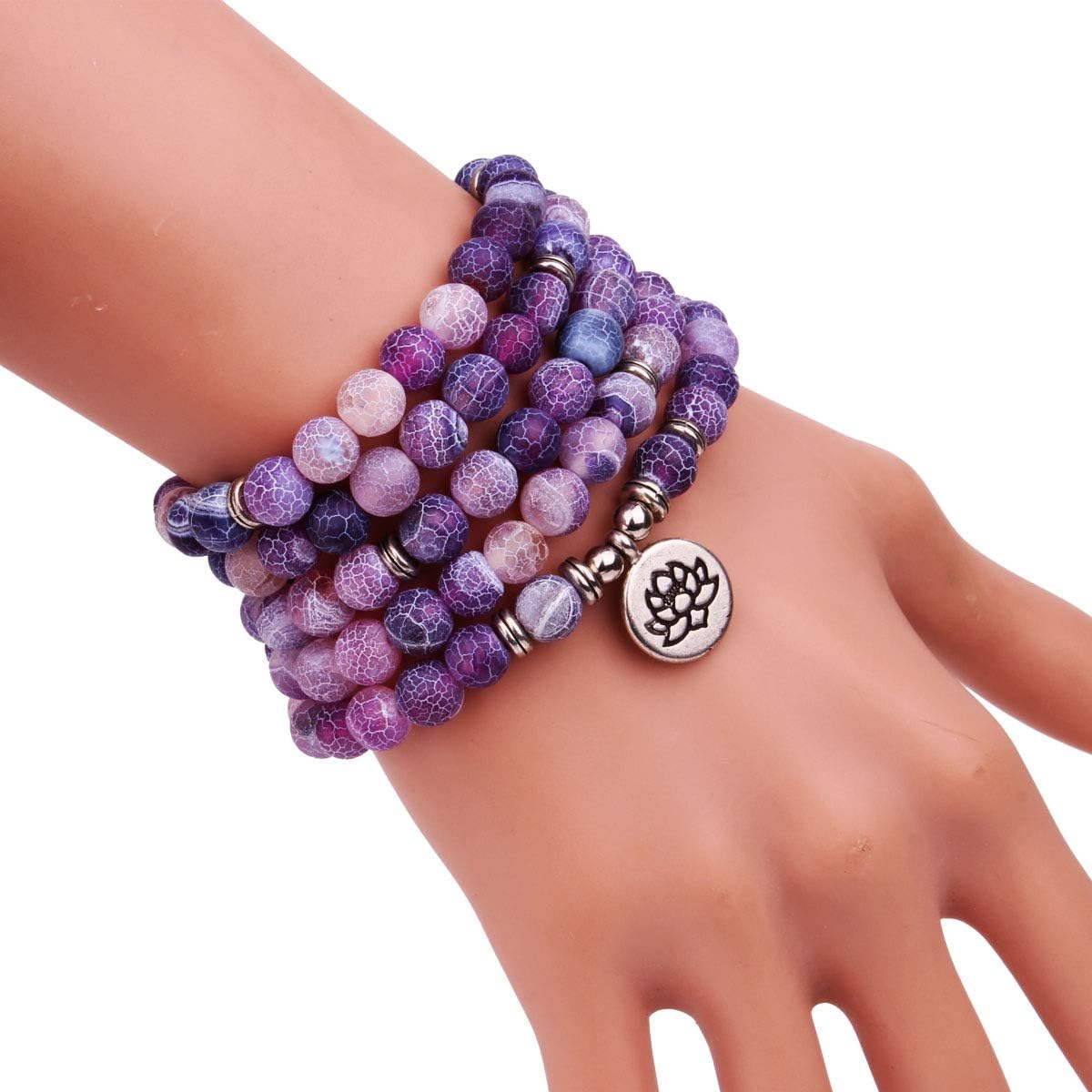 8mm 108 Mala Beads Wrap Bracelet Necklace for Yoga Charm Bracelet Natural Gemstone Jewelry for Women Men