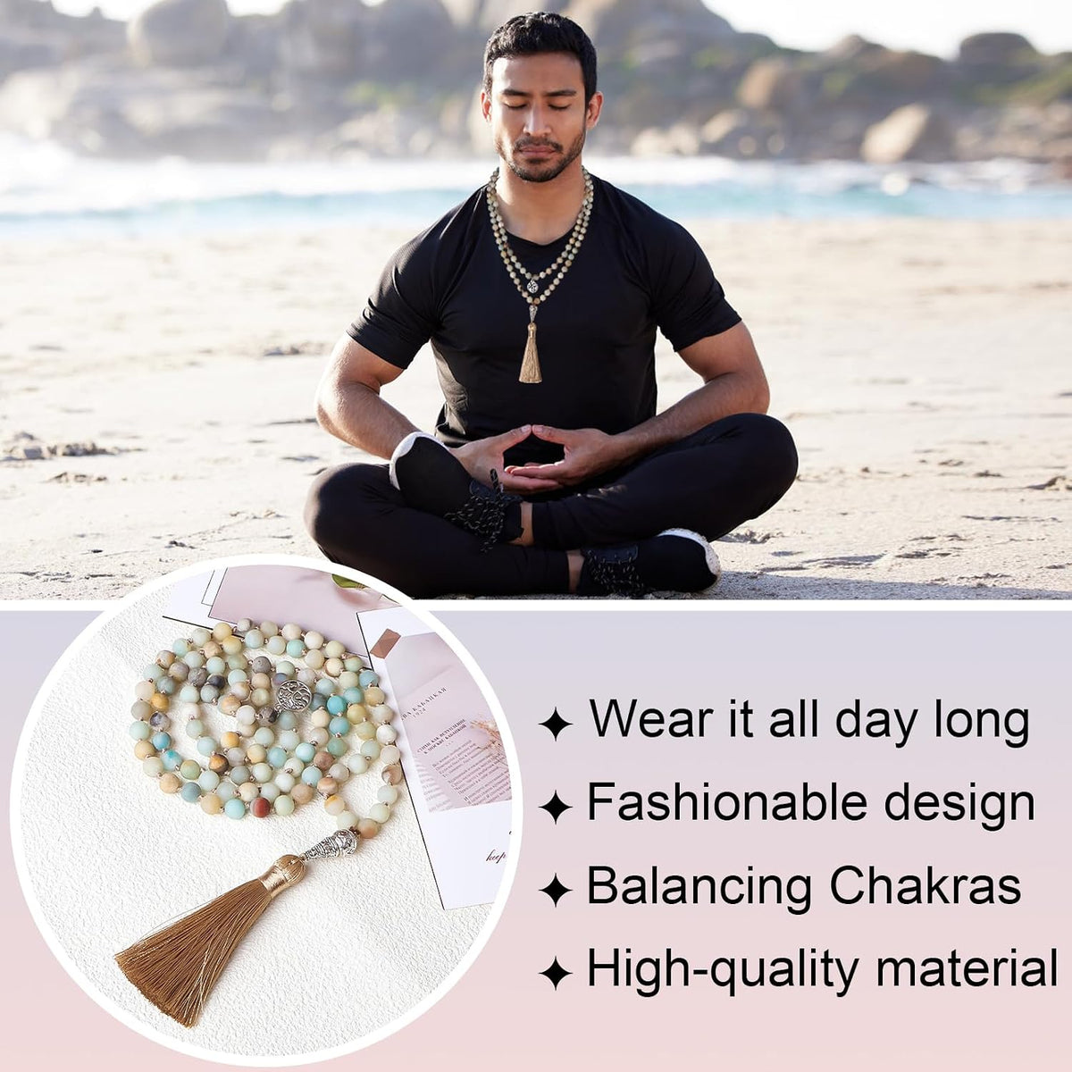 8mm 108 Mala Beads Wrap Bracelet Necklace for Yoga Charm Bracelet Natural Gemstone Jewelry for Women Men