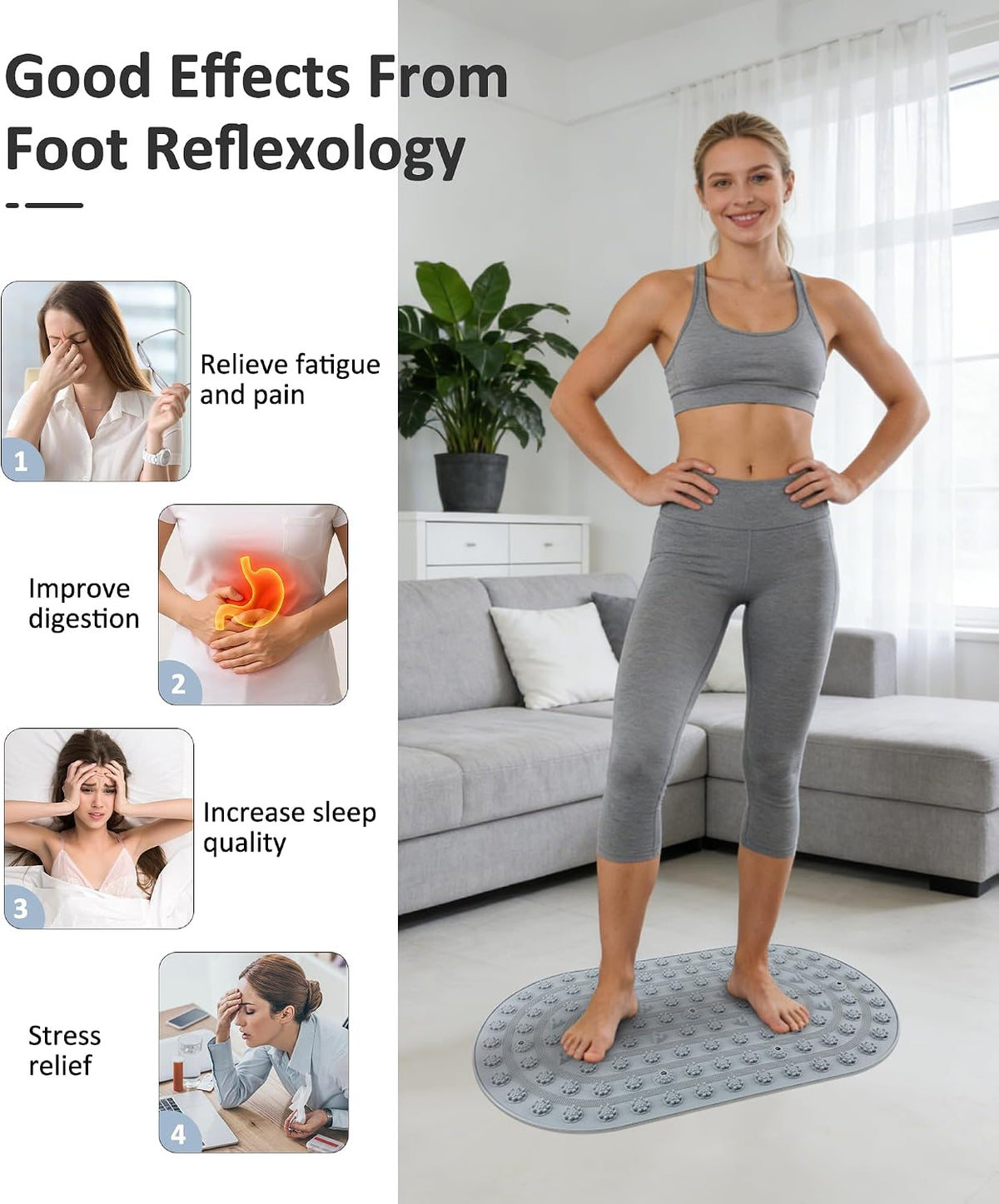 Silicone Foot Massage Acupressure Mat with Reflexology Points 30'' x 18''