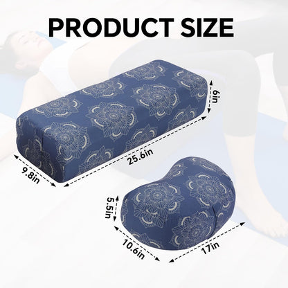 2-Piece Yoga Bolster Pillow, Rectangular & Crescent Meditation Cushions with Removable Cover for Restorative Yoga, Meditation Accessories for Sitting on Floor
