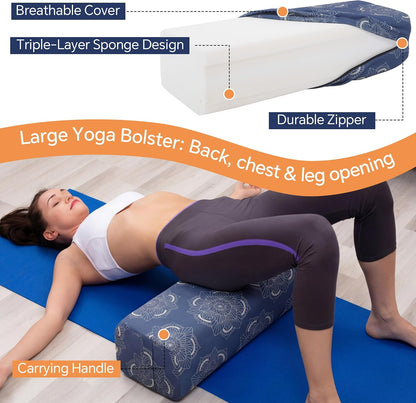 2-Piece Yoga Bolster Pillow, Rectangular & Crescent Meditation Cushions with Removable Cover for Restorative Yoga, Meditation Accessories for Sitting on Floor