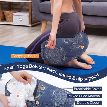 2-Piece Yoga Bolster Pillow, Rectangular & Crescent Meditation Cushions with Removable Cover for Restorative Yoga, Meditation Accessories for Sitting on Floor