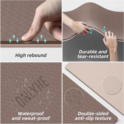 Yoga Mat Thick（8mm）Exercise Mat Non Slip Anti-tear,Pilates Mat for Men and Women,Workout Mats for Home,Barefoot Workouts and Floor Exercise,with Carrier Strap(71"x 24" ) (Light coffee + apricot)