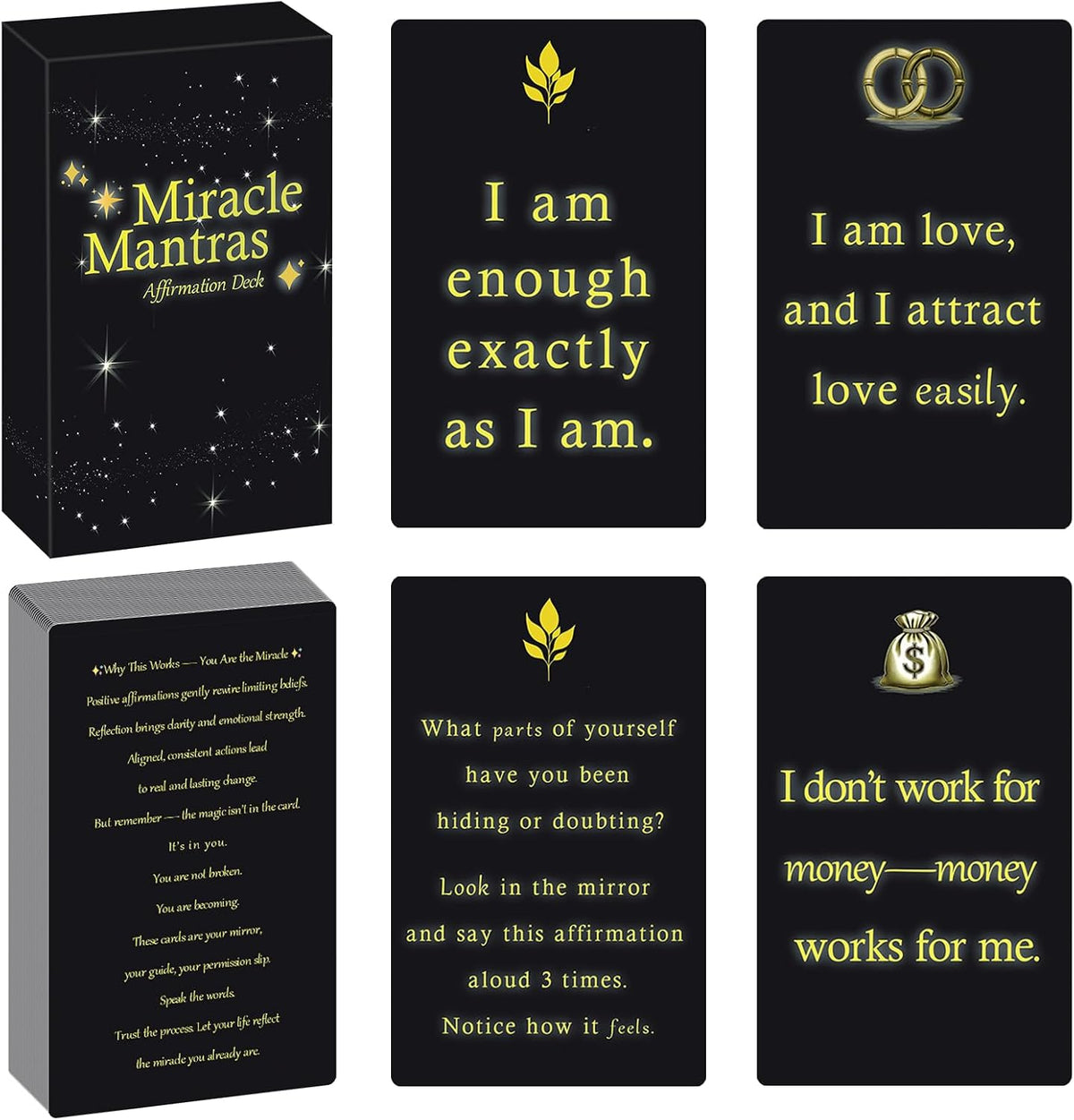 Miracle Mantras Positive Affirmations Cards – 54 Daily Affirmation Cards for Women & Men, Self Care, Love & Wealth, Mindfulness Motivational Deck, Inspirational Gift