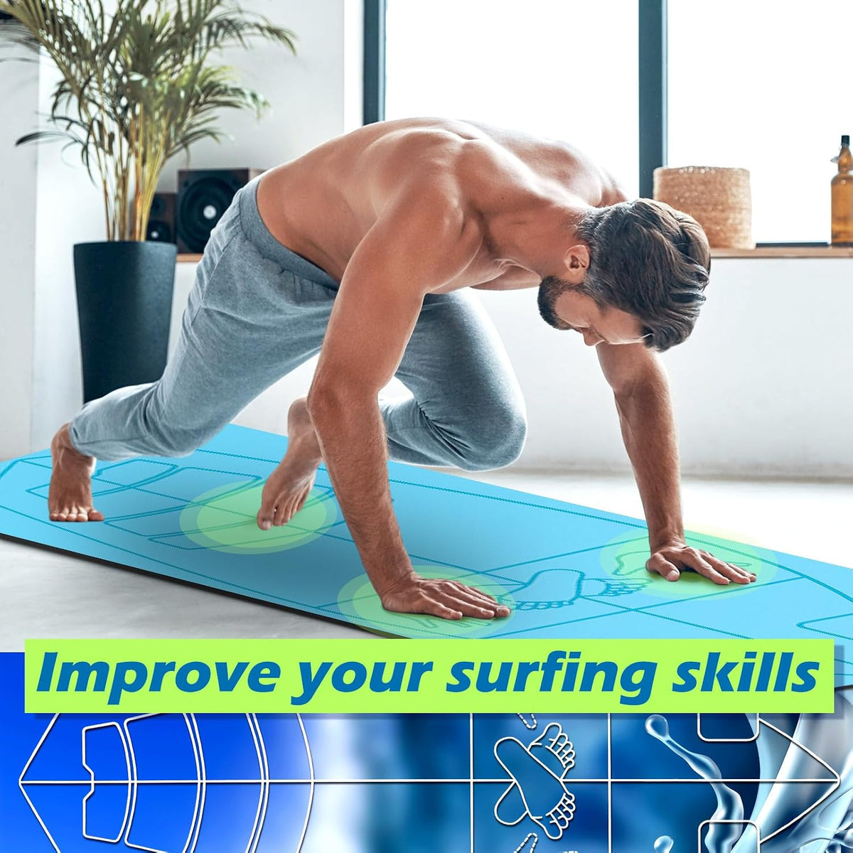 Surf Mat for Pop-up Practice Surfing Balance Training 72" x 27" Extra Large Multi-purpose Foldable Rubber Yoga Mat Non Slip with Bag for Women Men Surfing Gifts Pilates Fitness