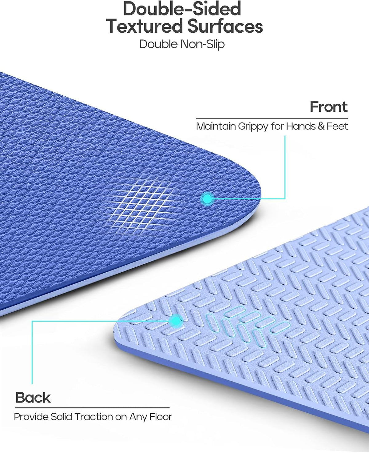Yoga Mat Non Slip TPE Pilates Exercise Mats for Home Workout Gym Fitness Eco Friendly Thick Hot Yoga Mat with Strap Body Alignment,72"x 26" Thickness 1/4"