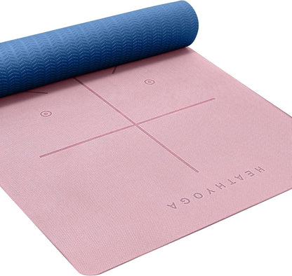 Yoga Mat Non Slip TPE Pilates Exercise Mats for Home Workout Gym Fitness Eco Friendly Thick Hot Yoga Mat with Strap Body Alignment,72"x 26" Thickness 1/4"