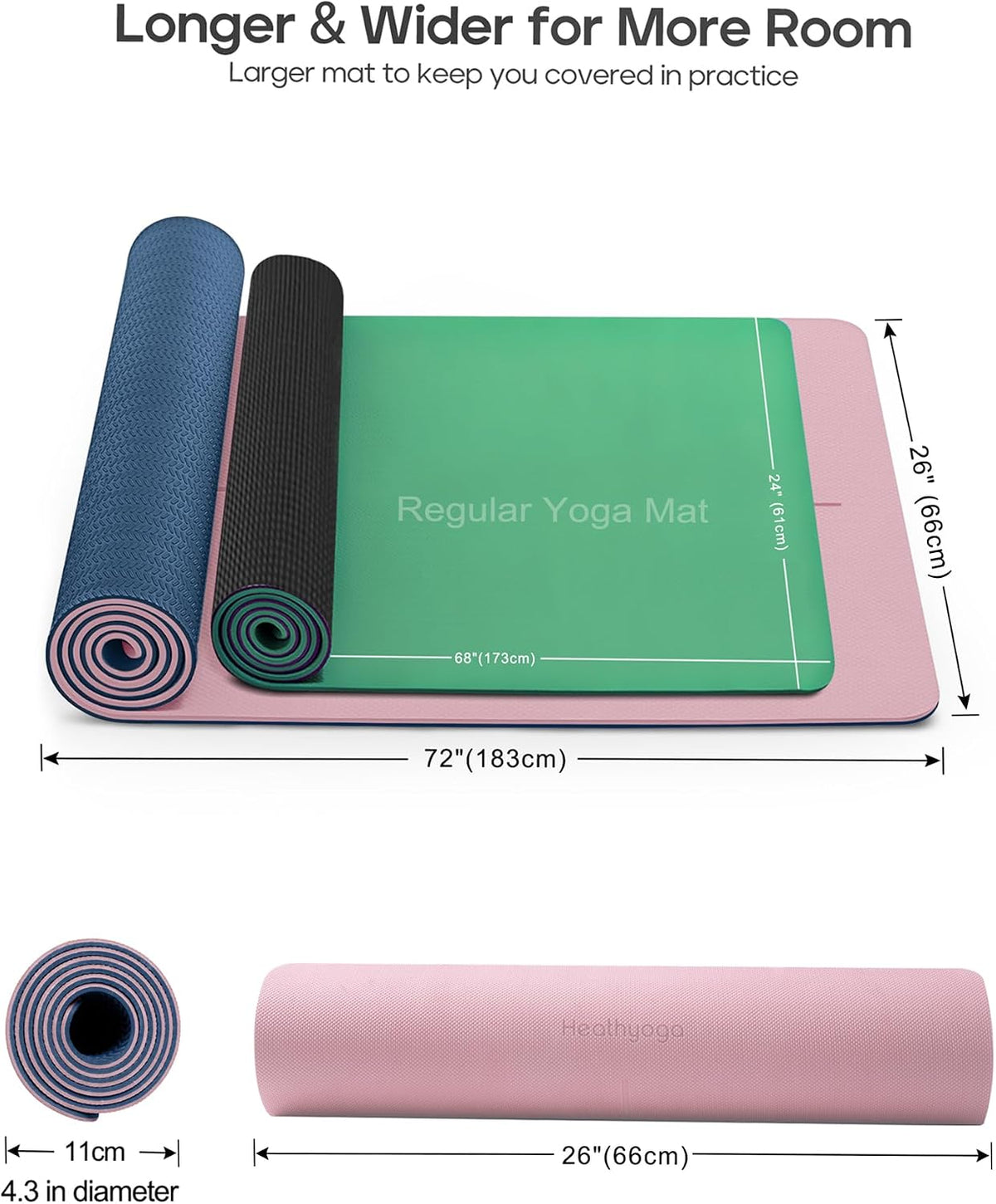 Yoga Mat Non Slip TPE Pilates Exercise Mats for Home Workout Gym Fitness Eco Friendly Thick Hot Yoga Mat with Strap Body Alignment,72"x 26" Thickness 1/4"