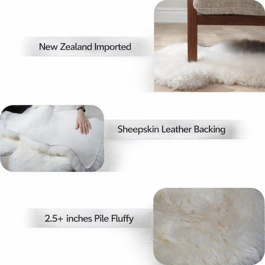 Sheepskin Runner,Genuine New Zealand Fluffy Natural Lambskin Real Sheep Skin Fur Throw Area Rug for Livingroom,Bedroom,Sofa and Chair, Yoga mat and Dog Mat(Double Pelt 2x6 ft, Ivory White)