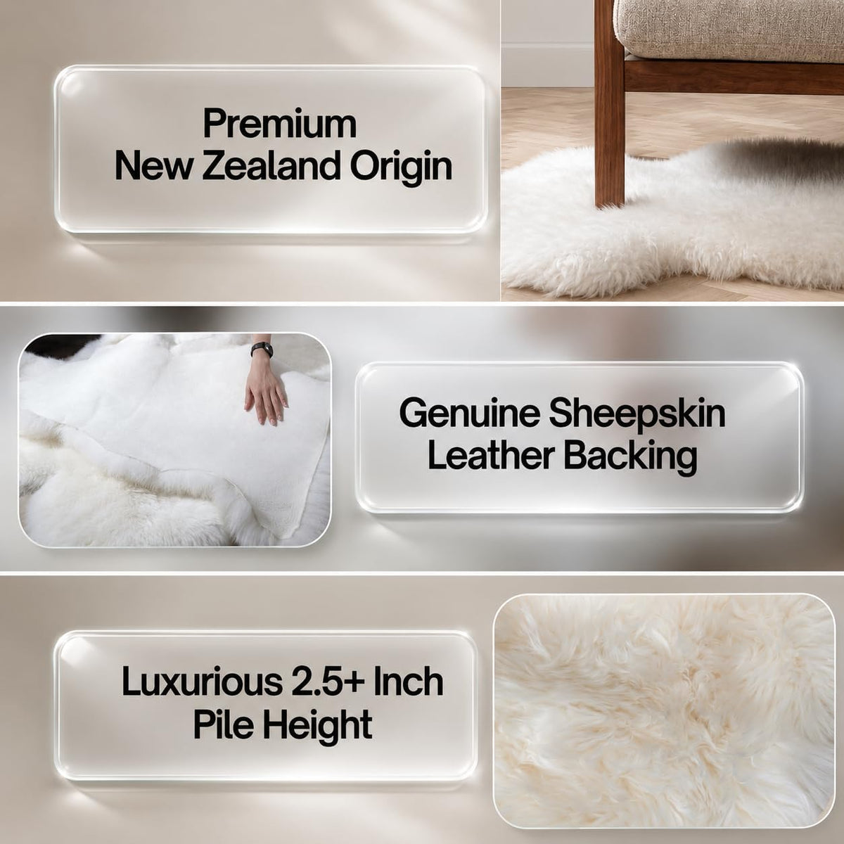 Sheepskin Runner,Genuine New Zealand Fluffy Natural Lambskin Real Sheep Skin Fur Throw Area Rug for Livingroom,Bedroom,Sofa and Chair, Yoga mat and Dog Mat(Double Pelt 2x6 ft, Ivory White)