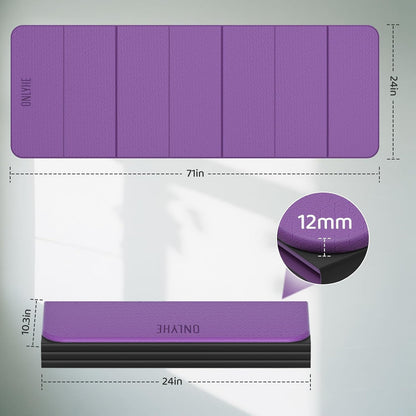 Foldable Yoga Mat (12mm) Exercise Mats for Home Workout,Comfortable and Durable,Thick-Portable Folding Mat,Non Slip,Pilates Mat Thick,Outdoor Use,Meditation,Travel,Camping（71"x24" x0.47"）