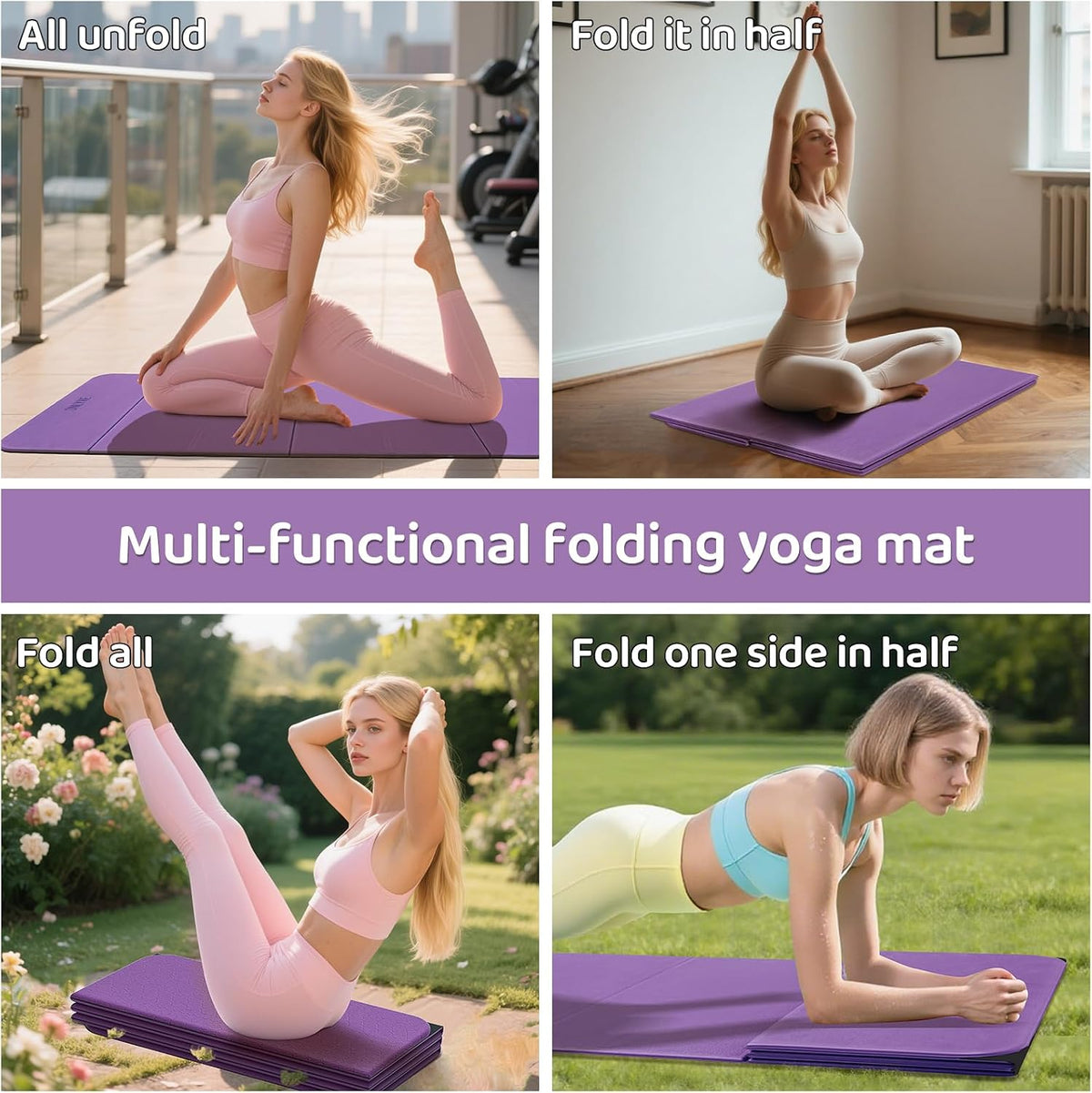 Foldable Yoga Mat (12mm) Exercise Mats for Home Workout,Comfortable and Durable,Thick-Portable Folding Mat,Non Slip,Pilates Mat Thick,Outdoor Use,Meditation,Travel,Camping（71"x24" x0.47"）