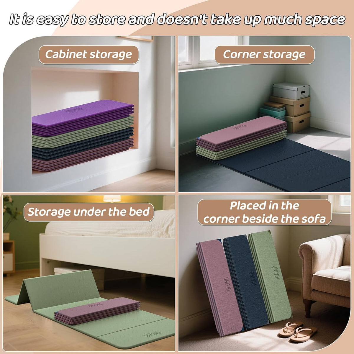 Foldable Yoga Mat (12mm) Exercise Mats for Home Workout,Comfortable and Durable,Thick-Portable Folding Mat,Non Slip,Pilates Mat Thick,Outdoor Use,Meditation,Travel,Camping（71"x24" x0.47"）