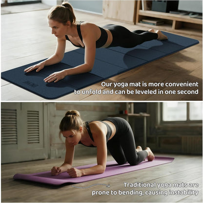 Foldable Yoga Mat (12mm) Exercise Mats for Home Workout,Comfortable and Durable,Thick-Portable Folding Mat,Non Slip,Pilates Mat Thick,Outdoor Use,Meditation,Travel,Camping（71"x24" x0.47"）