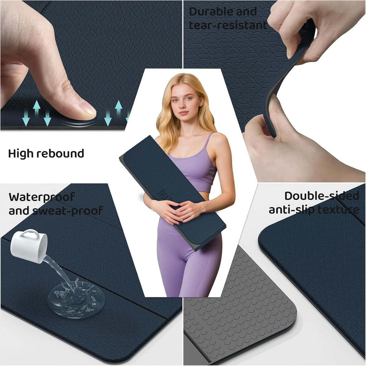 Foldable Yoga Mat (12mm) Exercise Mats for Home Workout,Comfortable and Durable,Thick-Portable Folding Mat,Non Slip,Pilates Mat Thick,Outdoor Use,Meditation,Travel,Camping（71"x24" x0.47"）