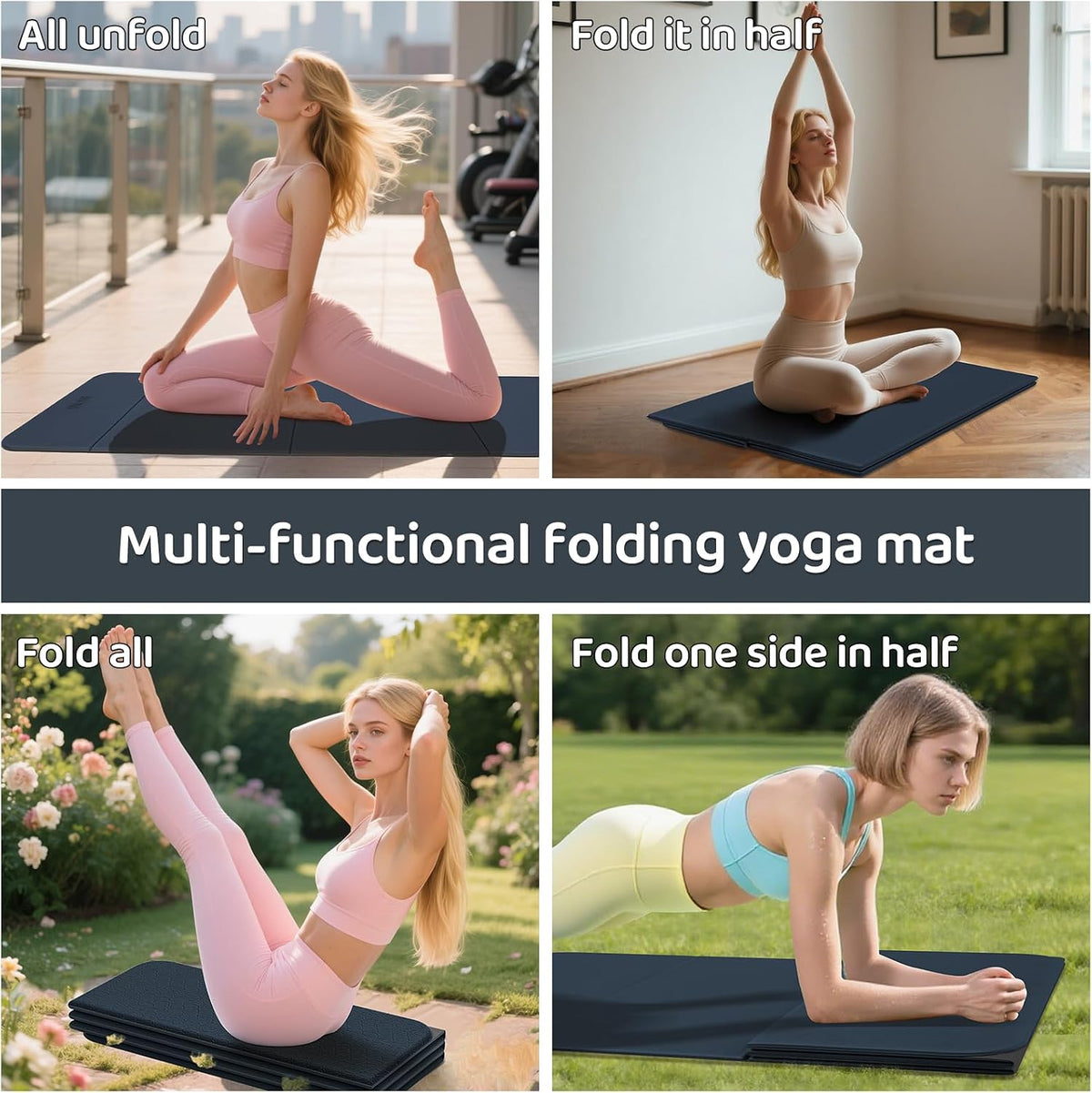 Foldable Yoga Mat (12mm) Exercise Mats for Home Workout,Comfortable and Durable,Thick-Portable Folding Mat,Non Slip,Pilates Mat Thick,Outdoor Use,Meditation,Travel,Camping（71"x24" x0.47"）